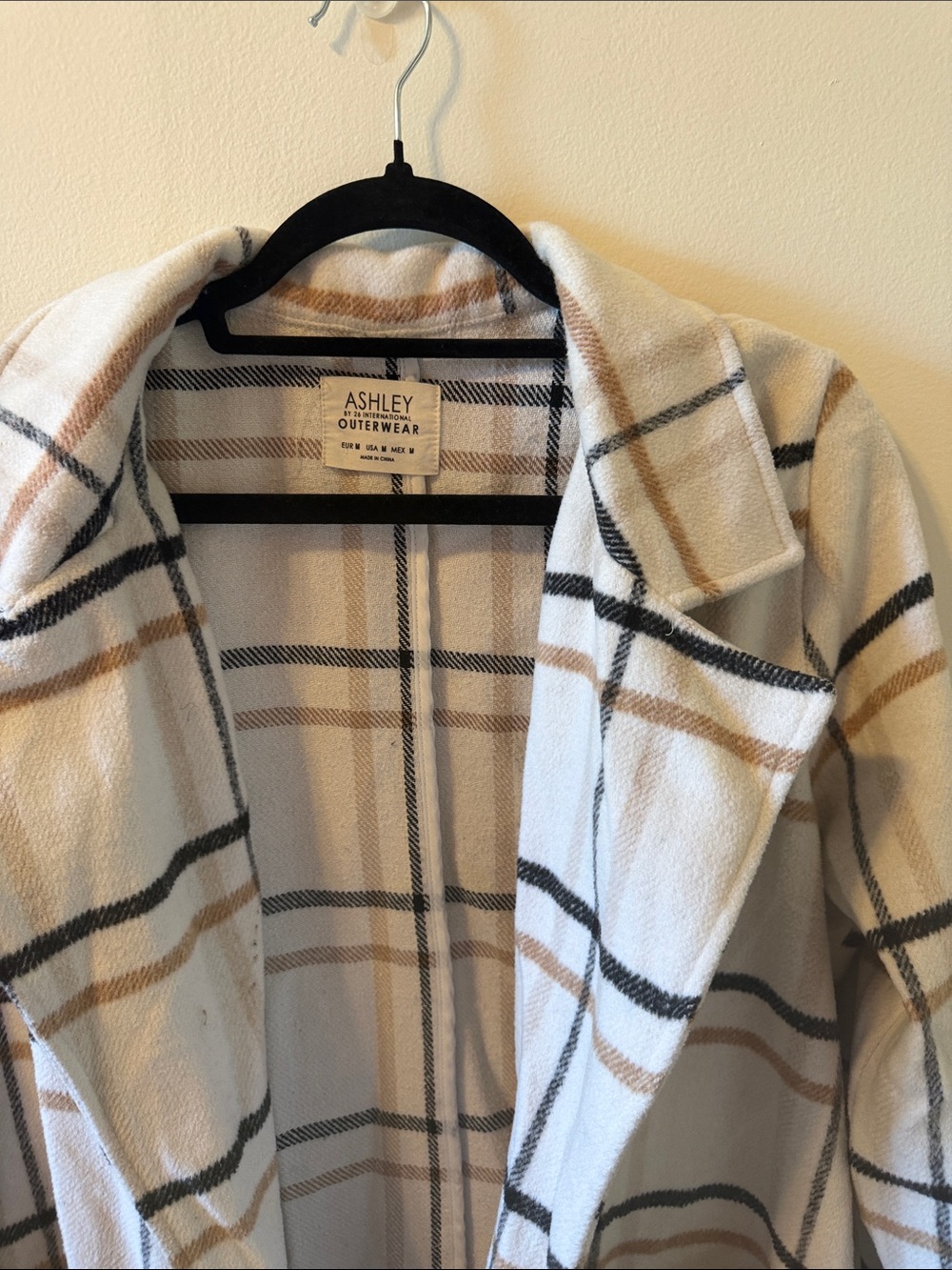 Ashley By 26 International Cream Plaid Trench Coat with Tan & Black Stripes